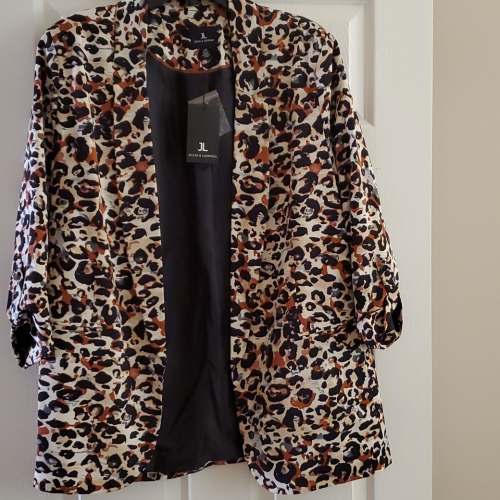Jules & Leopold Leopard Print Open Front Blazer